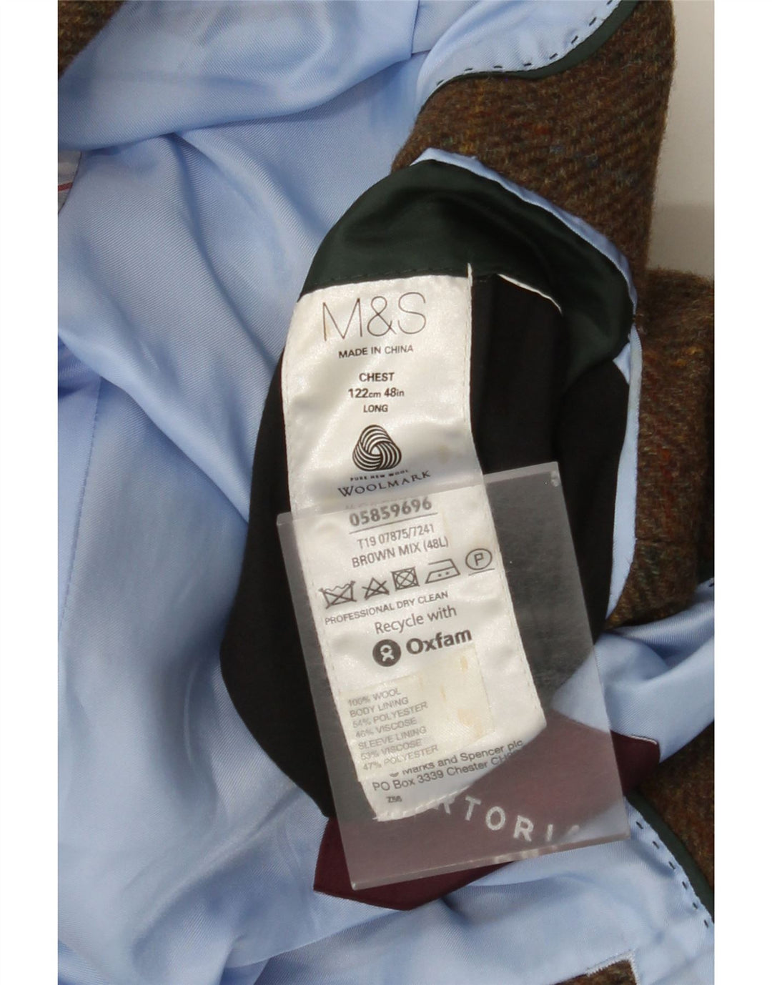 Giacca blazer a 2 bottoni Marks & Spencer da uomo UK 48 2XL lana a quadri marrone