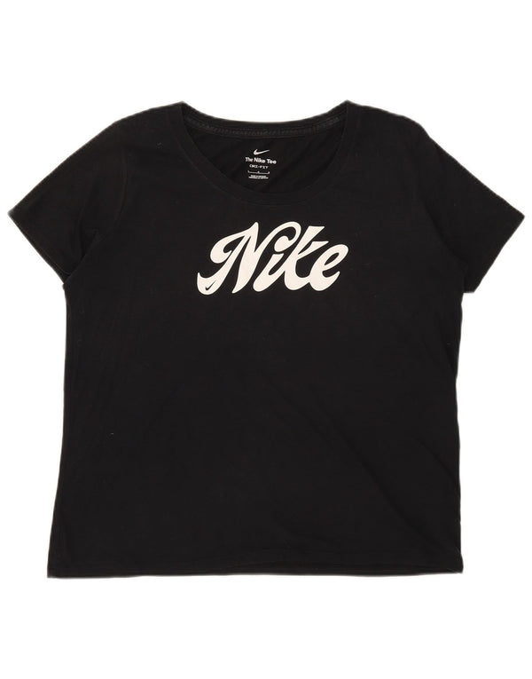 T-shirt grafica Nike Dri Fit da donna, taglia UK 16, grande, cotone nero