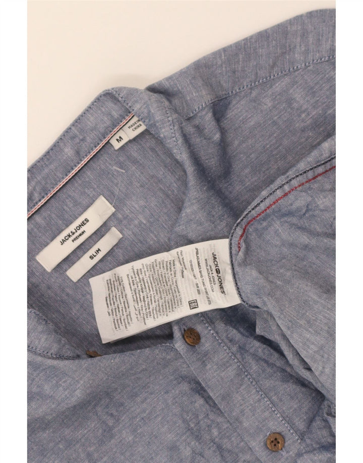 Camicia pullover slim fit da uomo Jack & Jones in cotone screziato blu medio