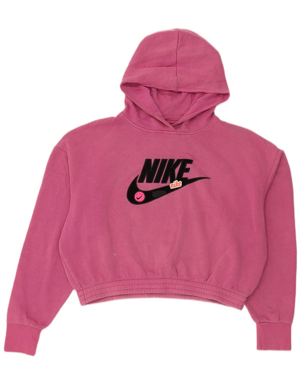 Felpa con cappuccio oversize con grafica Smiley Nike da donna, UK 14, cotone rosa medio