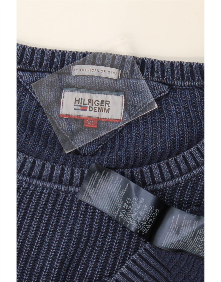 TOMMY HILFIGER Maglione maglione girocollo da uomo XL cotone blu navy