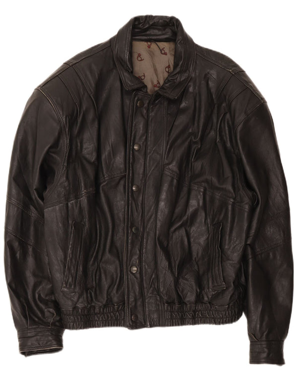 Giacca bomber in pelle vintage da uomo IT 52 XL nera