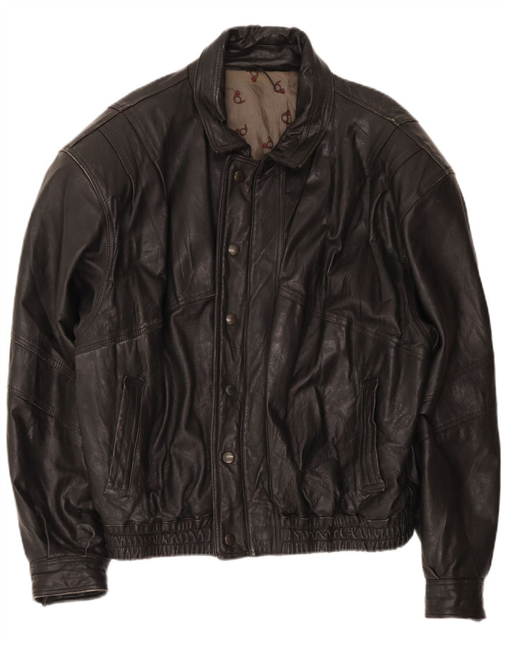 Giacca bomber in pelle vintage da uomo IT 52 XL nera