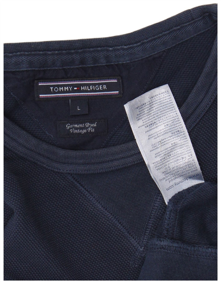 TOMMY HILFIGER Felpa da uomo vintage fit maglione grande cotone blu navy