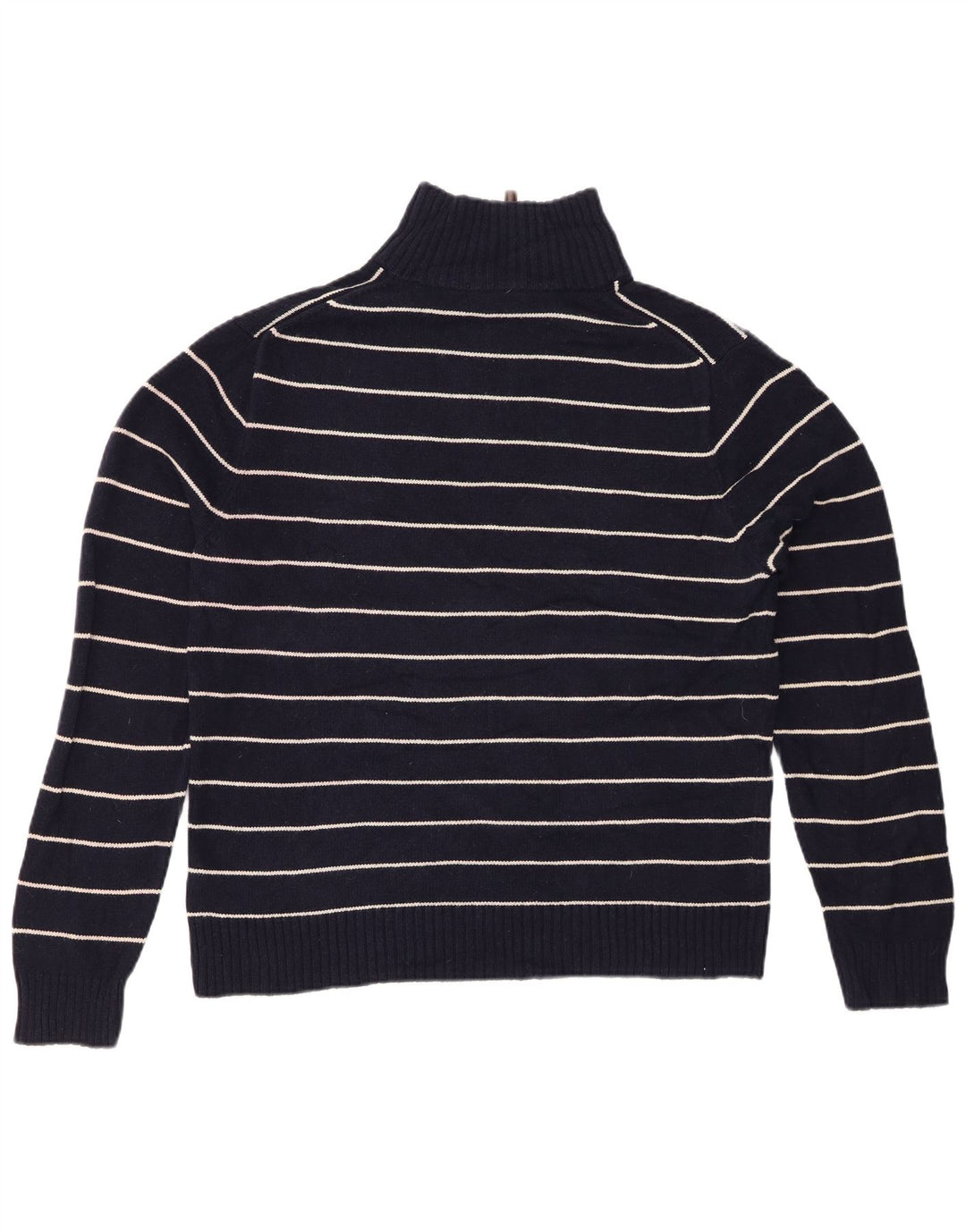 J. CREW Maglione da uomo con zip e collo in cotone a righe grandi blu navy