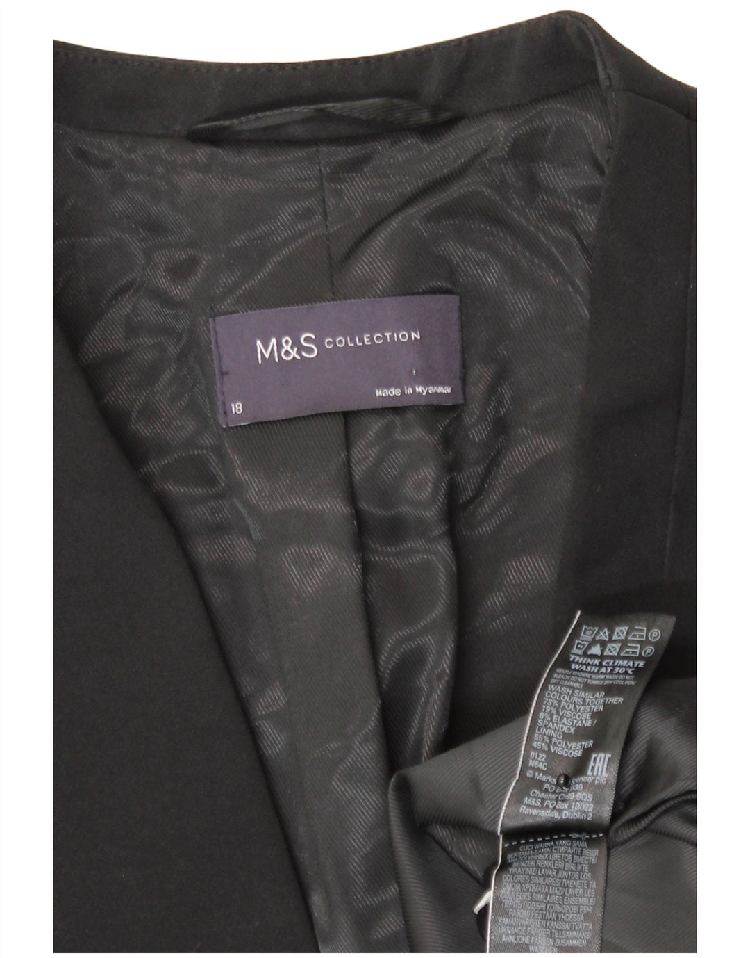 Giacca blazer a 1 bottone da donna Marks & Spencer UK 18 XL poliestere nero