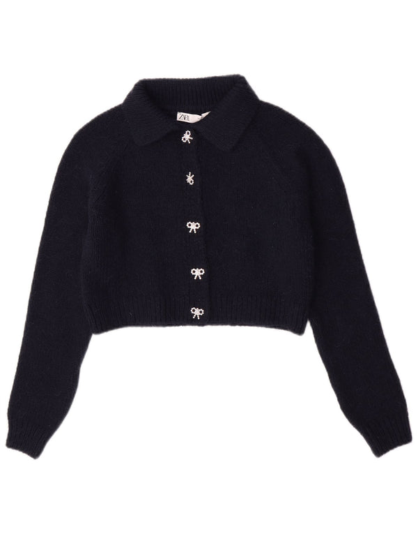 Maglione cardigan corto da donna Zara UK 10 piccolo acrilico blu navy