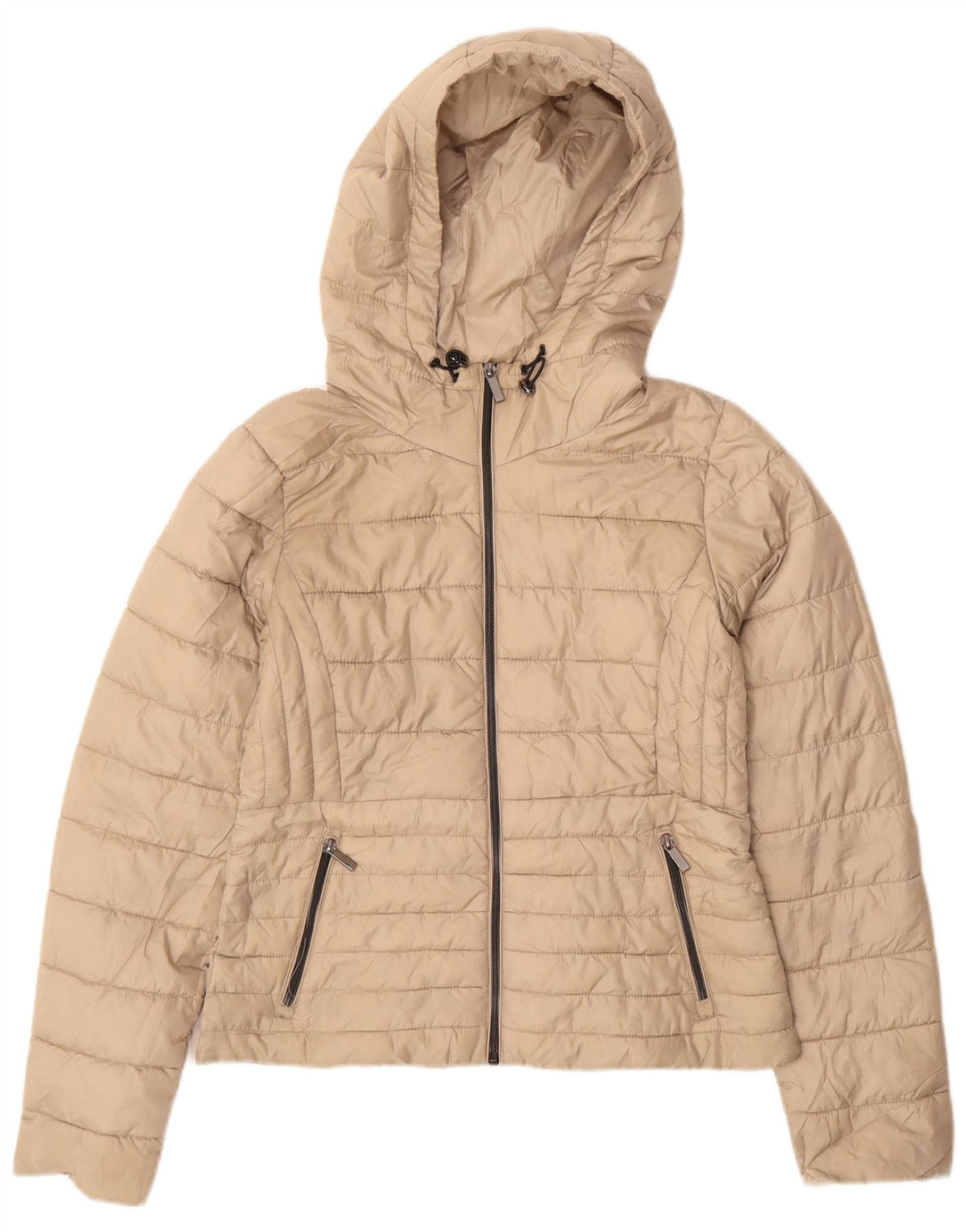 Giacca imbottita con cappuccio da donna Zara UK 14 Poliestere beige medio