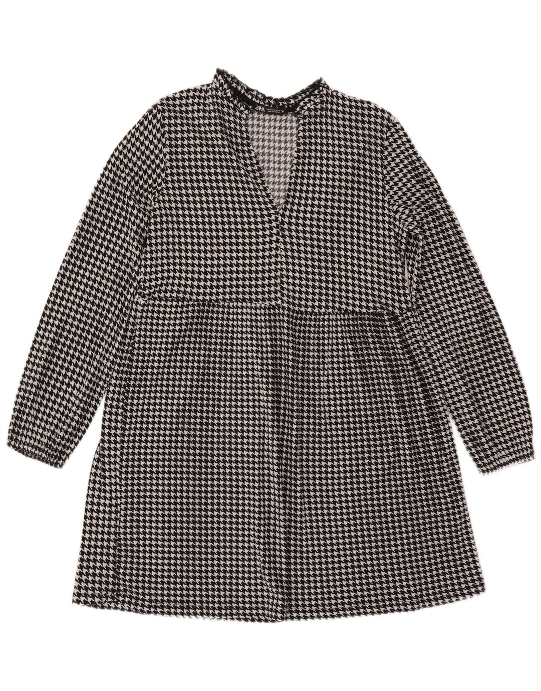 Abito a trapezio a maniche lunghe da donna Zara UK 14 medio pied de poule nero