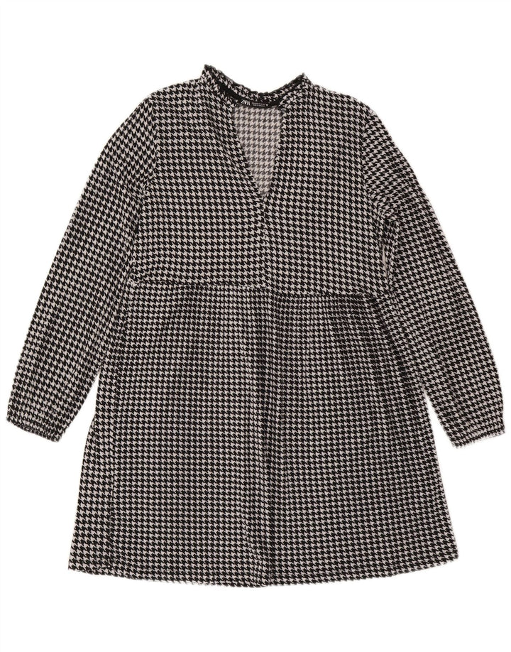 Abito a trapezio a maniche lunghe da donna Zara UK 14 medio pied de poule nero