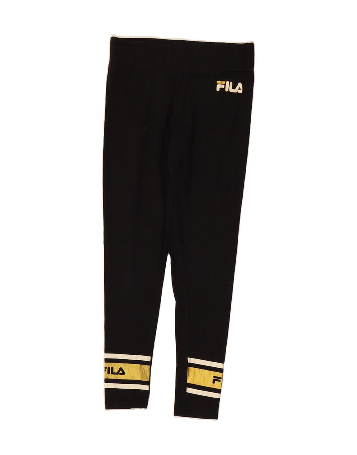 FILA Womens Graphic Leggings UK 12 Medium  Black Colourblock Cotton Vintage Fila and Second-Hand Fila from Messina Hembry 