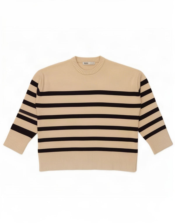 Maglione girocollo oversize da donna Zara UK 16 a righe grandi beige