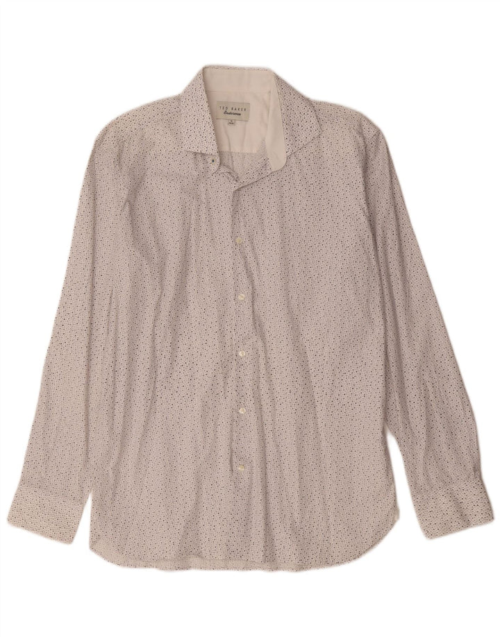 Ted Baker Camicia da uomo con motivo astratto taglia 16 grande cotone bianco