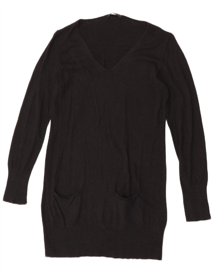 Maglione maglione con scollo a V lungo da donna Marks & Spencer UK 14 medio nero