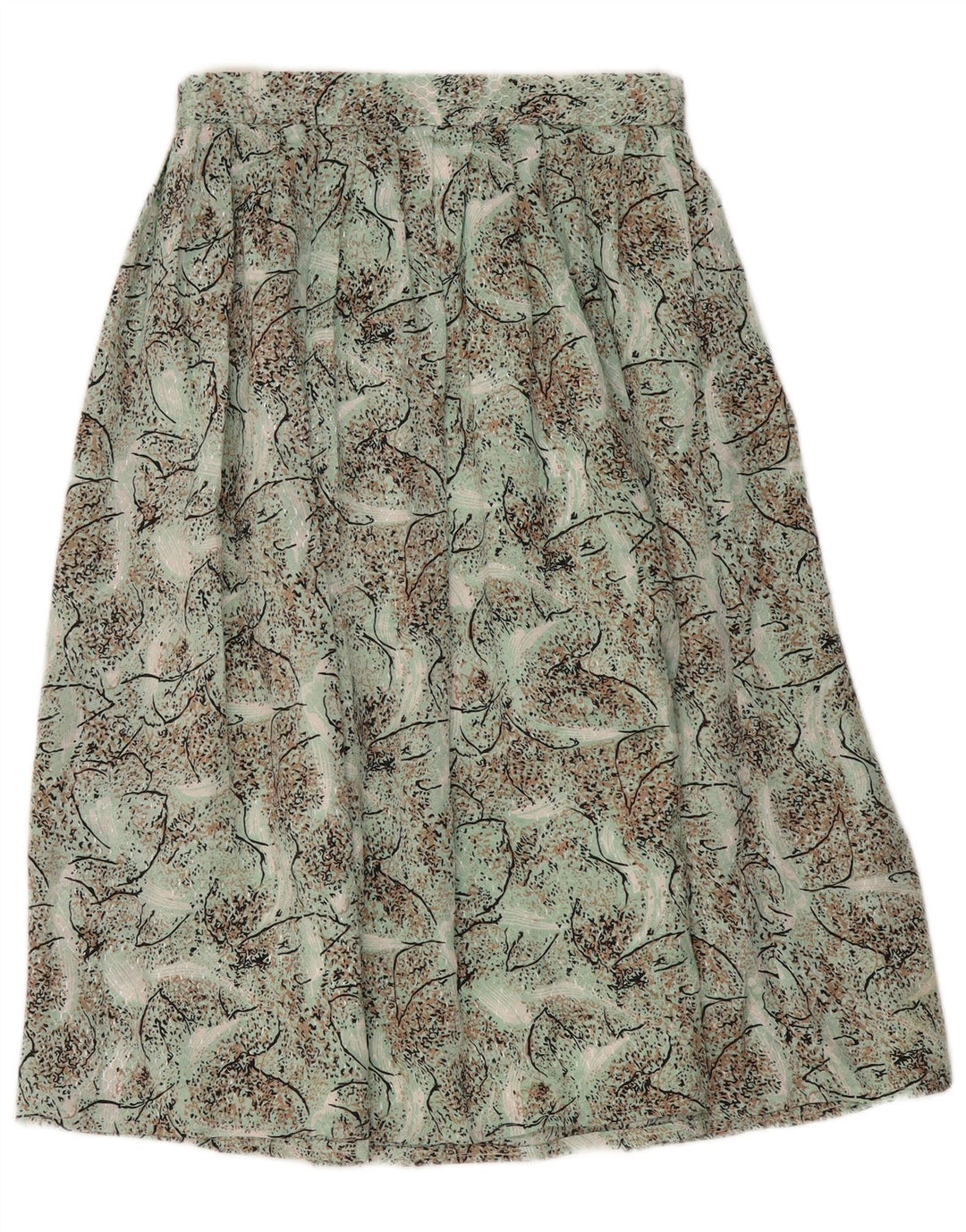Gonna a pieghe vintage da donna con motivo astratto W28 verde medio