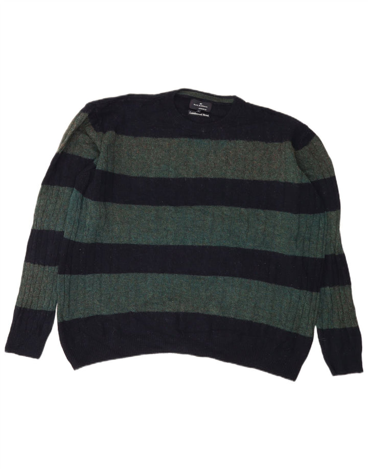 Maglione maglione girocollo da uomo Marks & Spencer XL lana a righe verdi