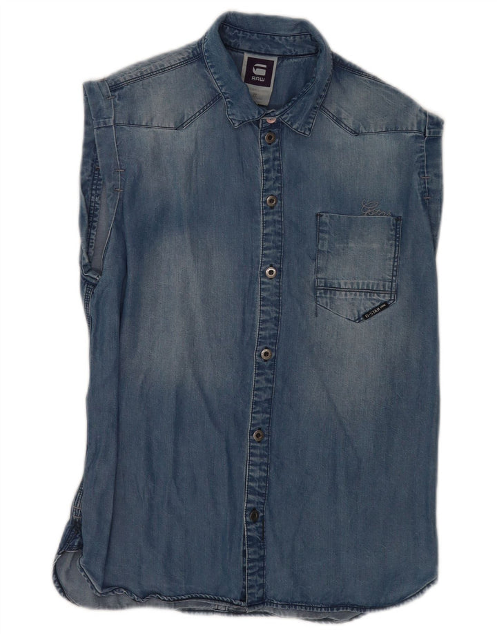 Camicia di jeans senza maniche da donna G-Star UK 14 Lyocell blu medio
