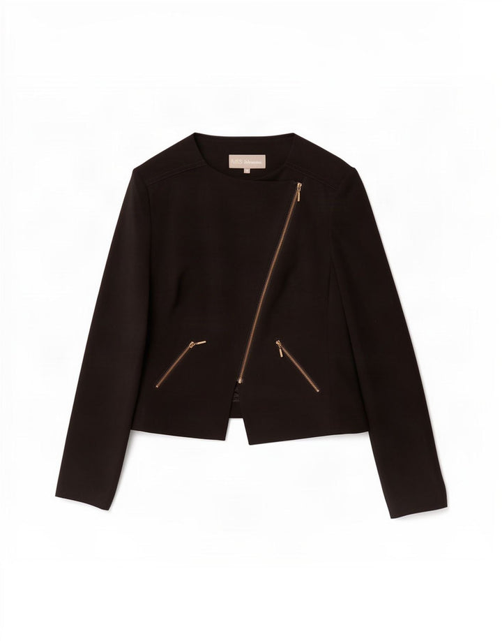 Giacca blazer con zip intera da donna Marks & Spencer UK 14 poliestere nero medio
