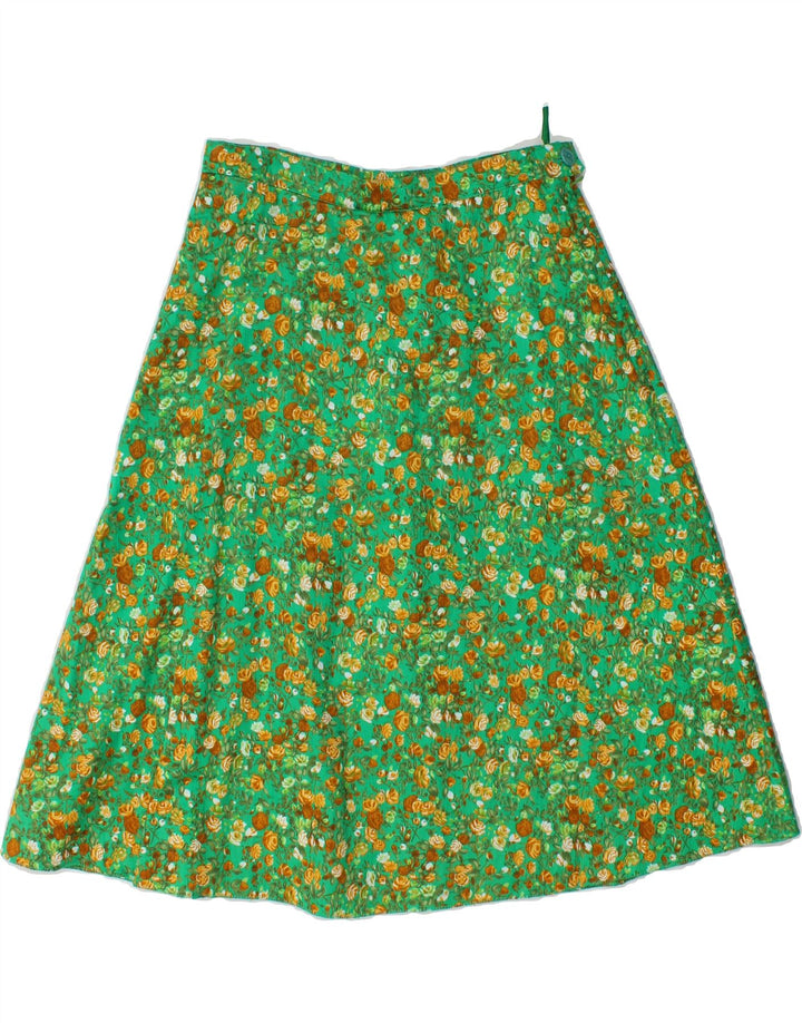 VINTAGE Womens A-Line Skirt W28 Medium Green Floral Vintage Vintage and Second-Hand Vintage from Messina Hembry 