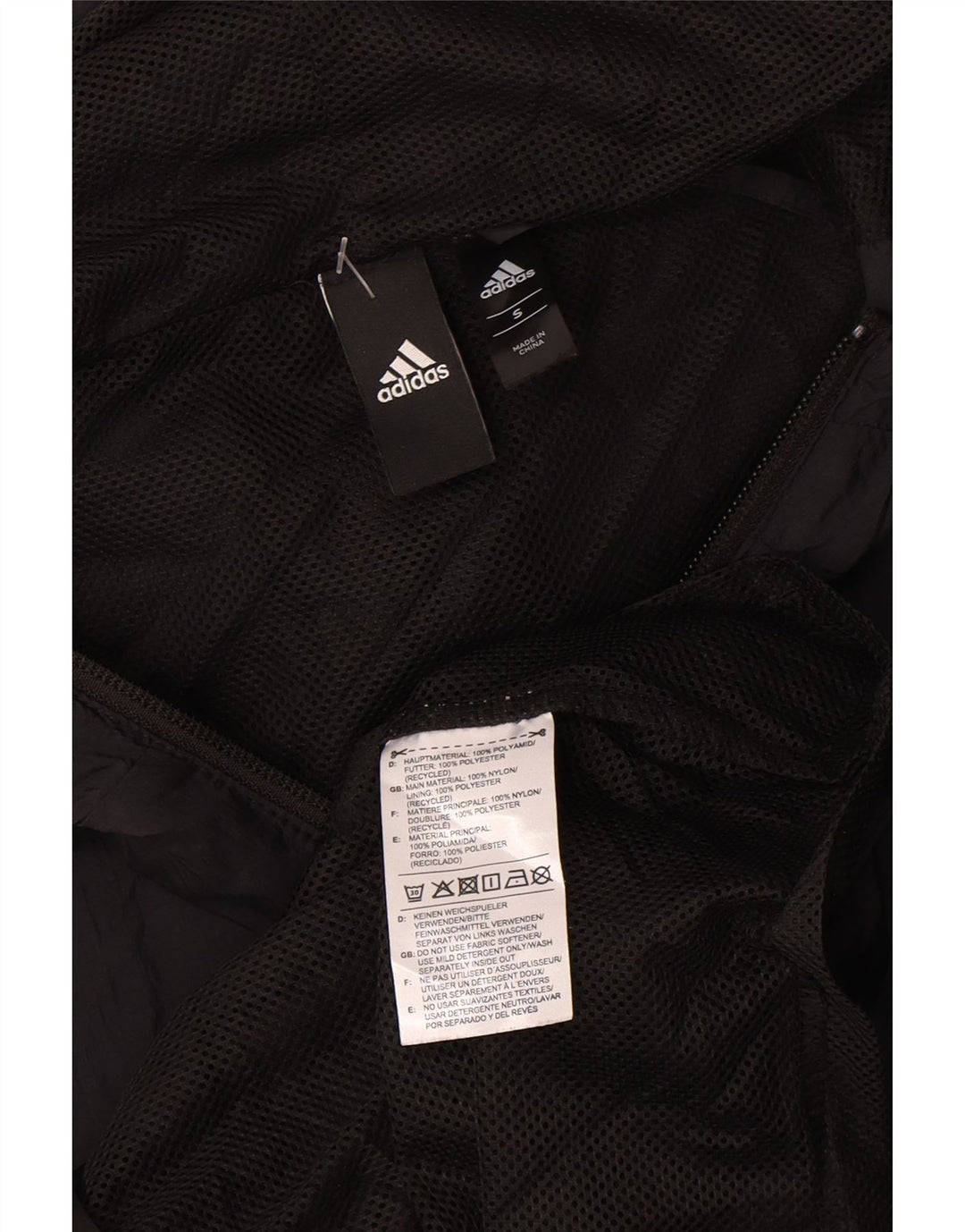 Giacca antipioggia con cappuccio da donna Adidas UK 10 Small nera in poliammide