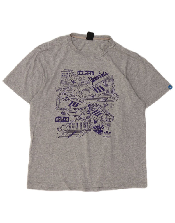T-shirt grafica da uomo Adidas Top grande in cotone grigio