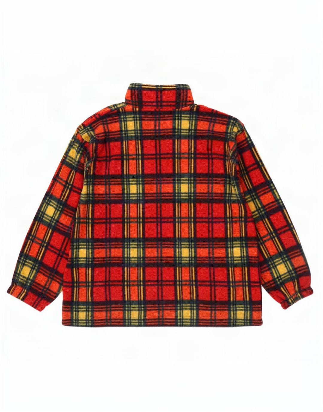 Maglione in pile vintage da uomo con zip e collo in poliestere scozzese medio multicolore