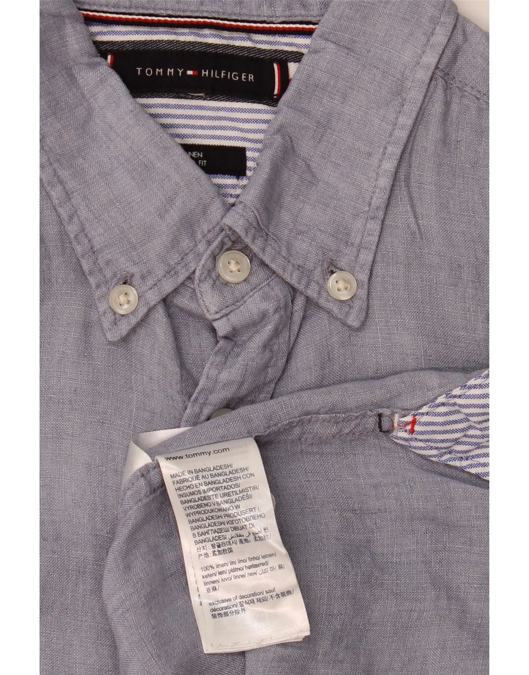 TOMMY HILFIGER Camicia da uomo a maniche corte vestibilità regolare Lino blu medio