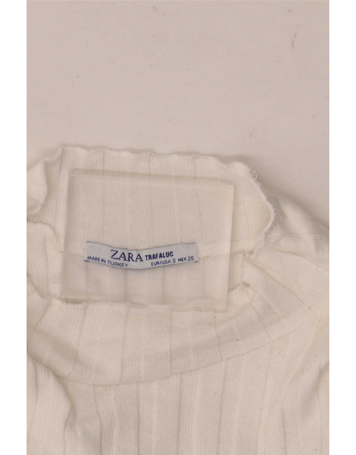 Top corto Zara Trafaluc da donna a maniche lunghe UK 8 piccolo bianco