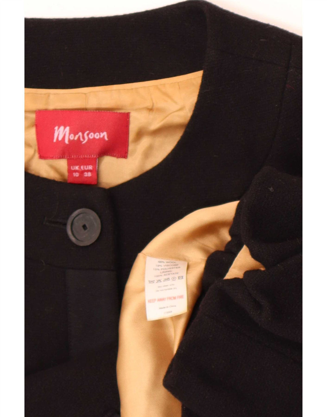Giacca Bolero da donna con maniche a 3/4 Monsoon UK 10 Small in lana nera