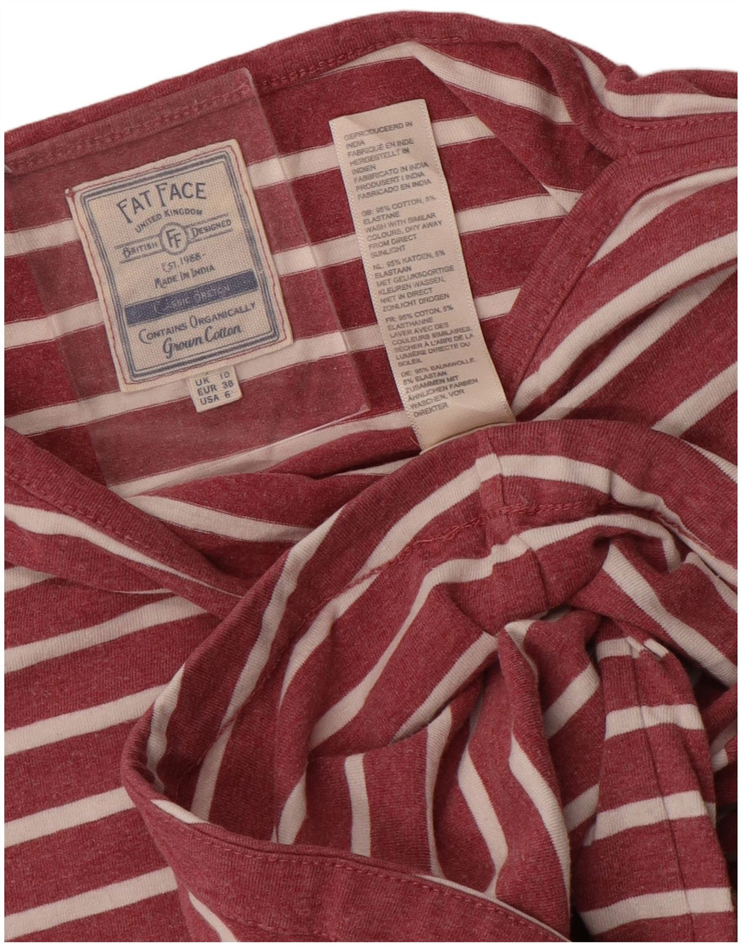 Fat Face Top da donna a maniche lunghe UK 10 Small Pink Striped