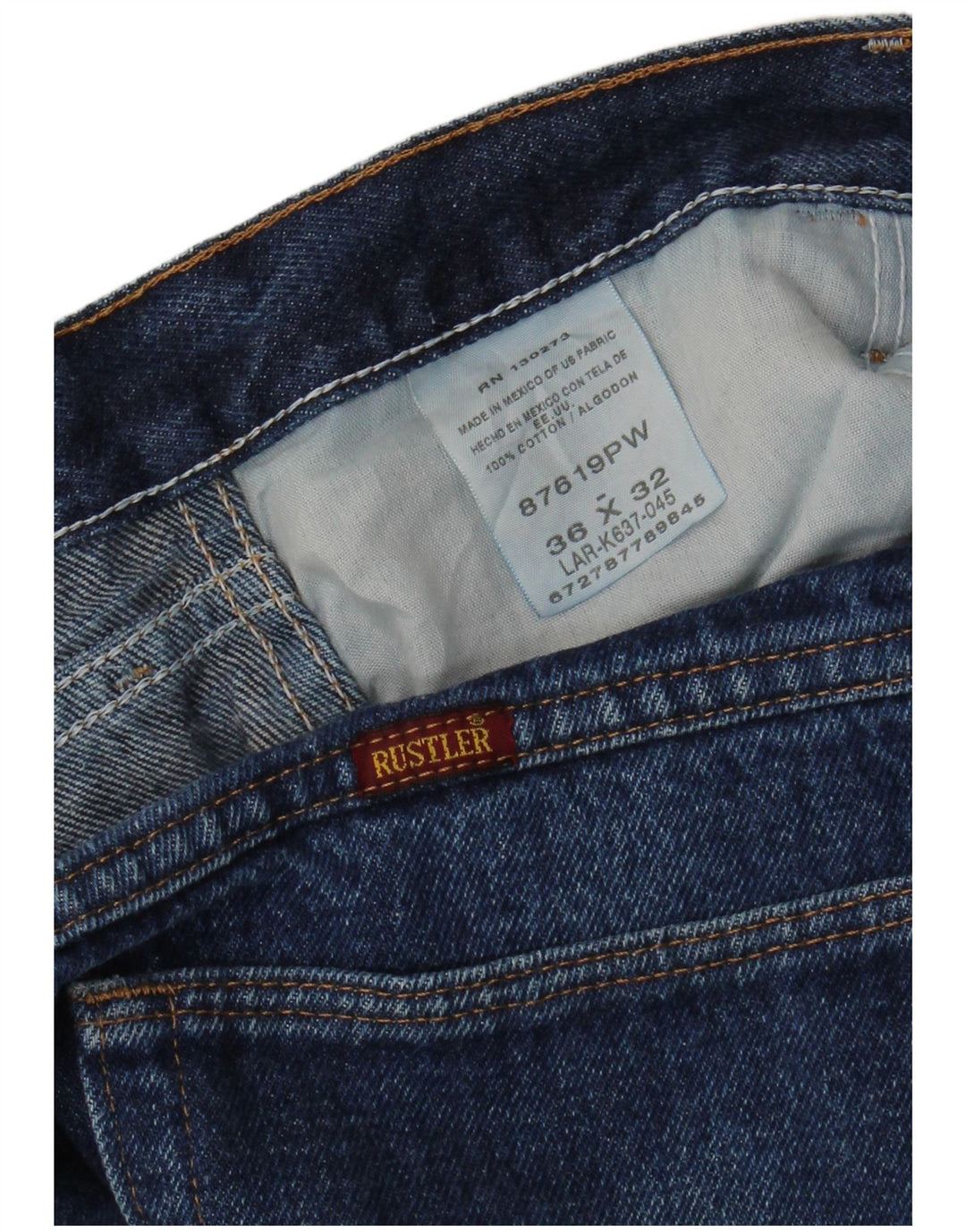 Pantaloncini di jeans da uomo RUSTLER W36 Large in cotone blu navy