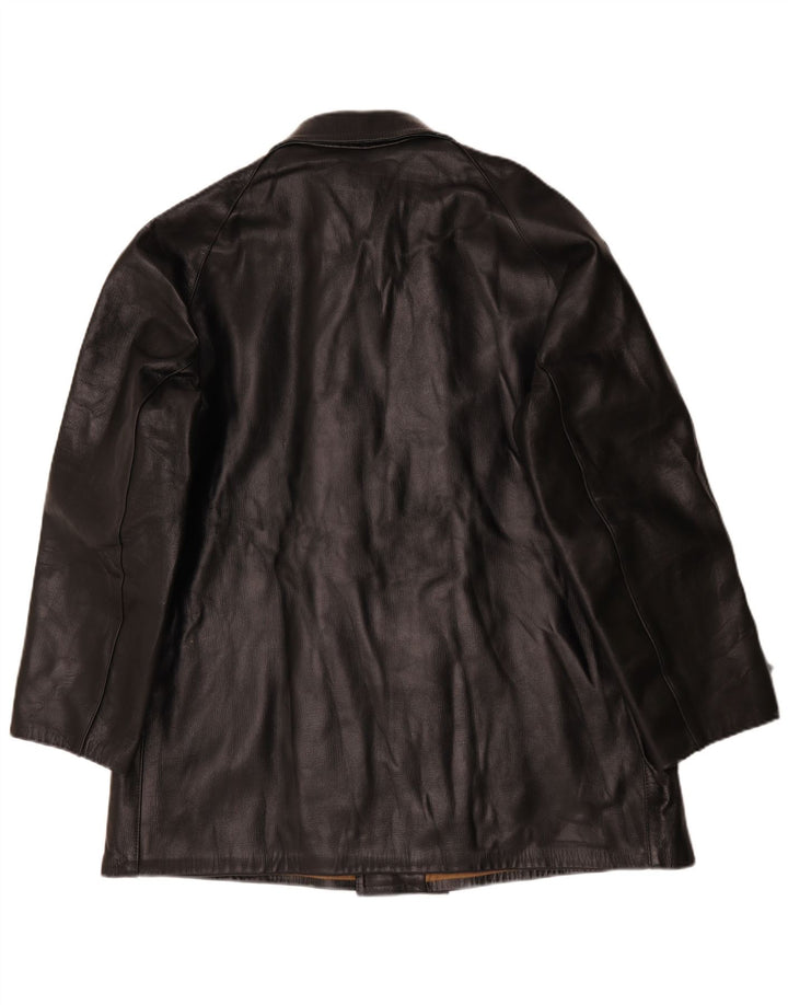 Giacca in pelle doppiopetto vintage da uomo IT 58 4XL Nera