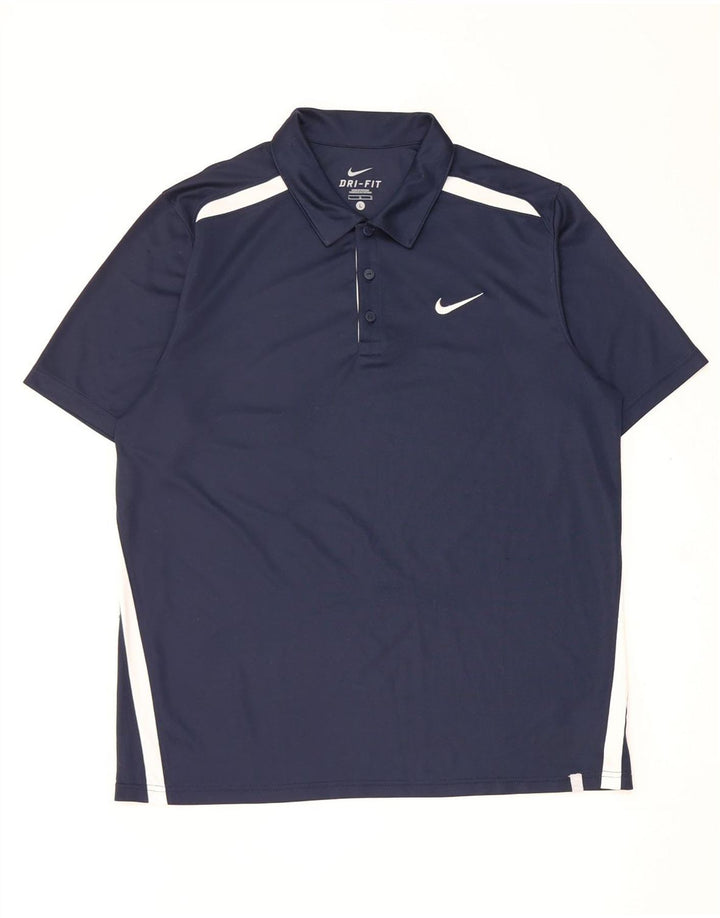 Polo Nike da uomo Dri Fit grande in poliestere color block blu navy