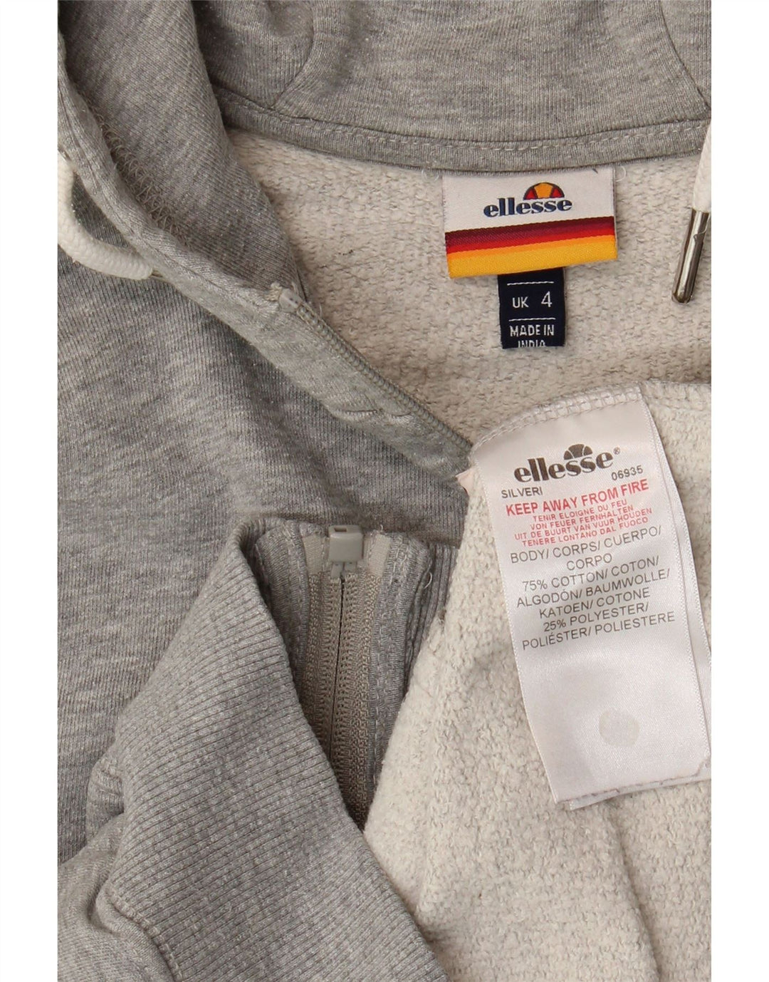ELLESSE Maglione con cappuccio e zip grafica da donna UK 4 XS Cotone grigio