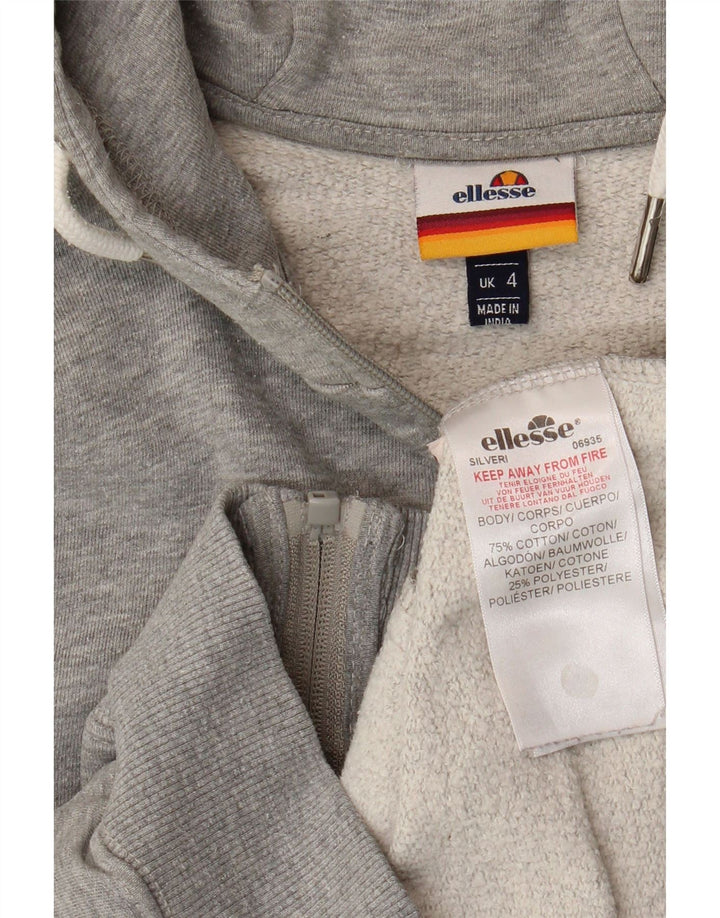 ELLESSE Maglione con cappuccio e zip grafica da donna UK 4 XS Cotone grigio