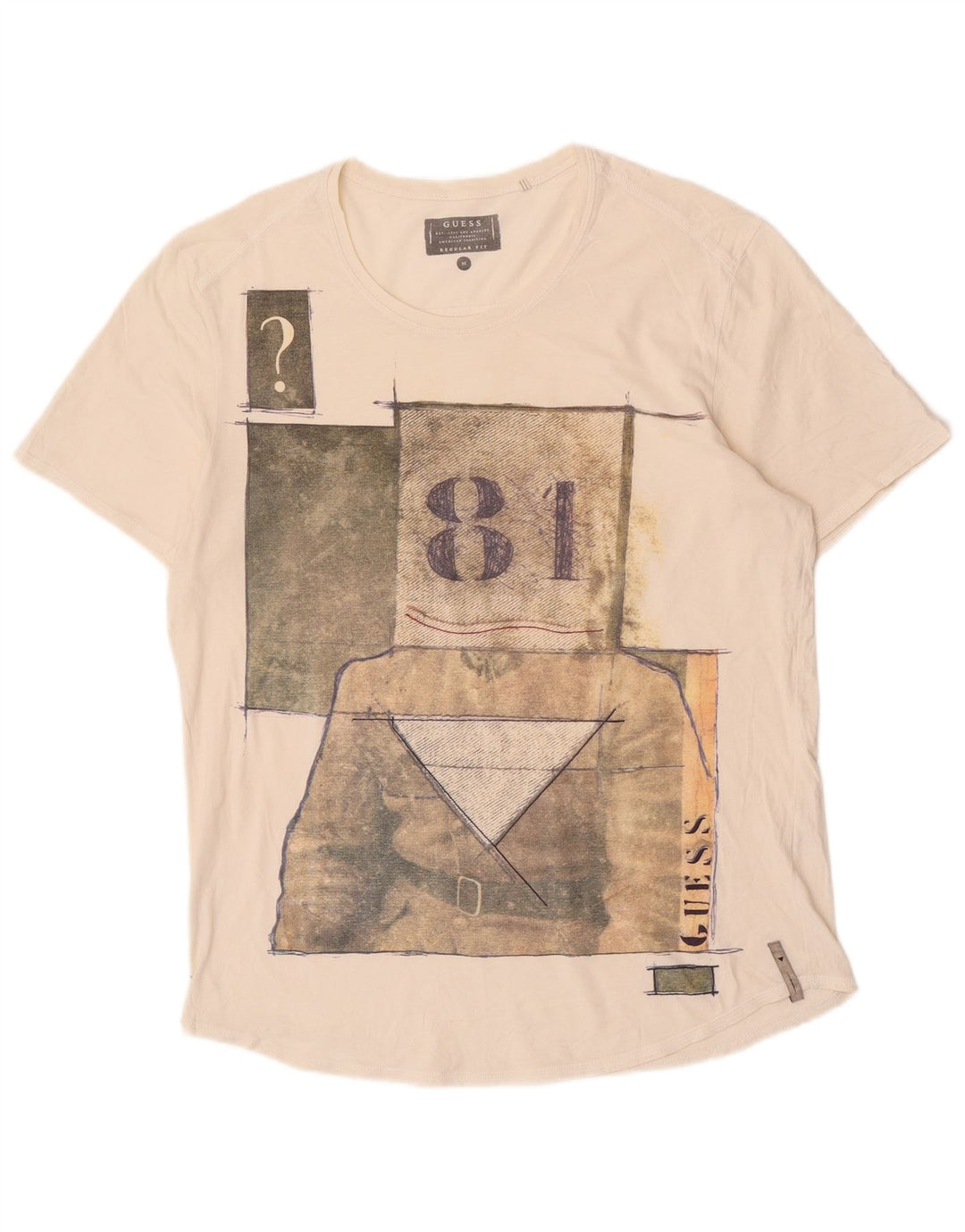 Guess T-shirt grafica da uomo con vestibilità regolare, colore medio, bianco sporco