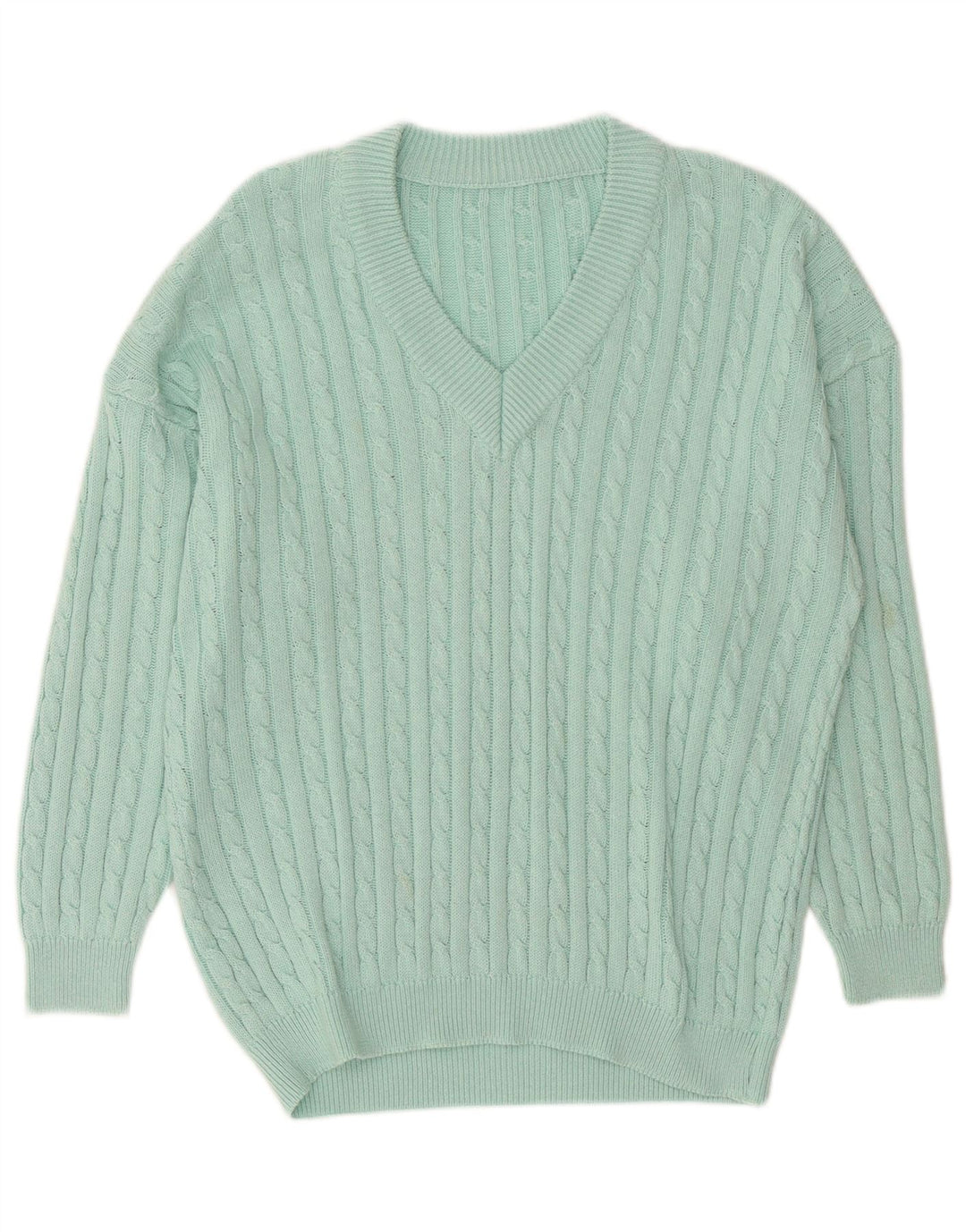 Maglione vintage da uomo con scollo a V grande turchese