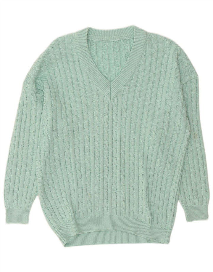 Maglione vintage da uomo con scollo a V grande turchese