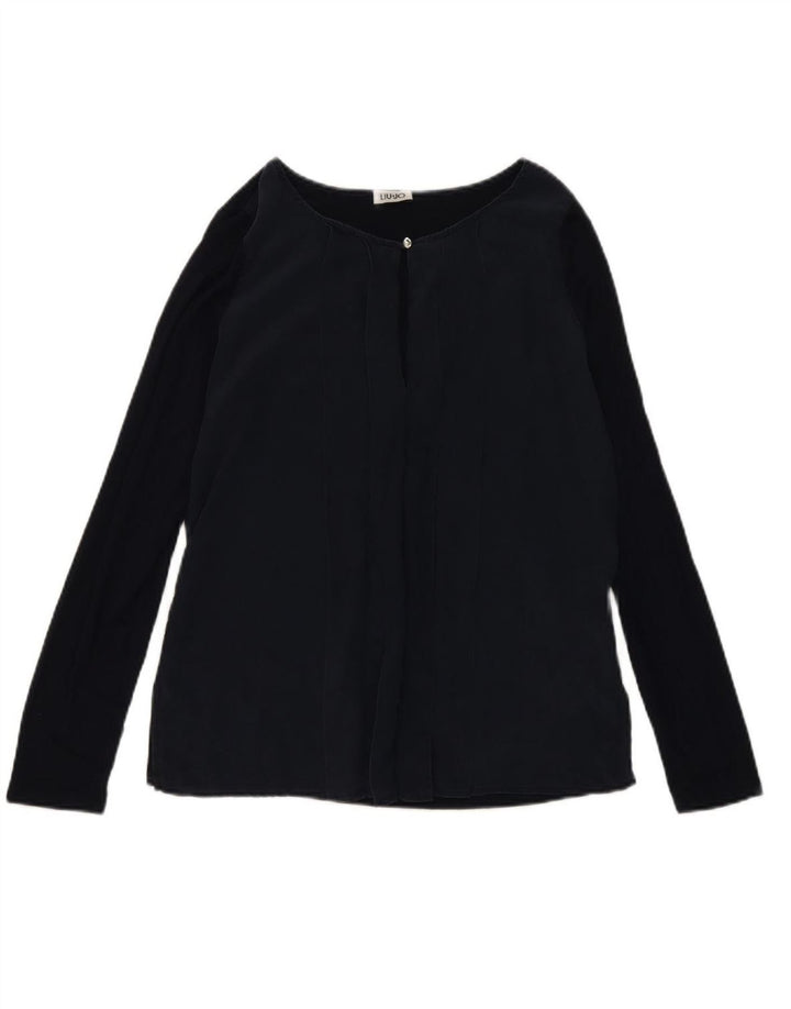 LIU JO Womens Long Sleeve Blouse Top IT 44 Medium Navy Blue Silk
