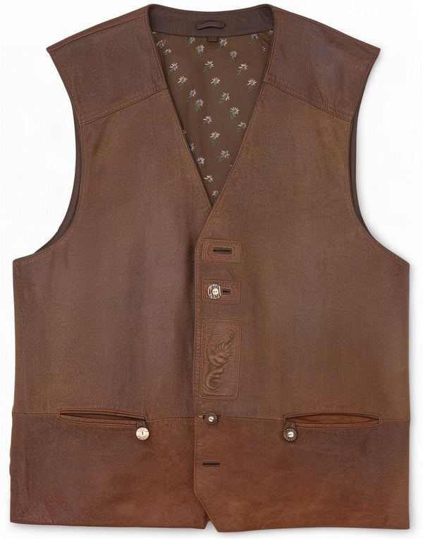 Gilet in pelle da uomo vintage UK 44 2XL Marrone