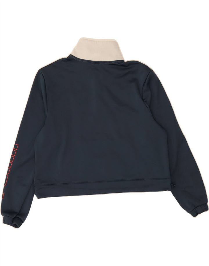 PUMA Womens Graphic Sweatshirt Jumper UK 14 Medium Navy Blue Colourblock Vintage Puma and Second-Hand Puma from Messina Hembry 