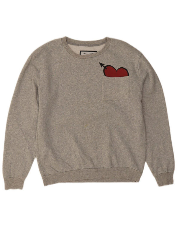 Felpa Zara da uomo maglione grande cuore grigio screziato