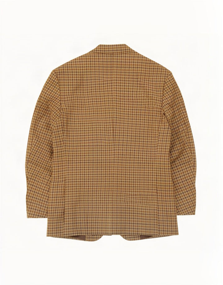 Giacca blazer vintage da uomo a 2 bottoni IT 50 grande lana vergine a quadretti beige