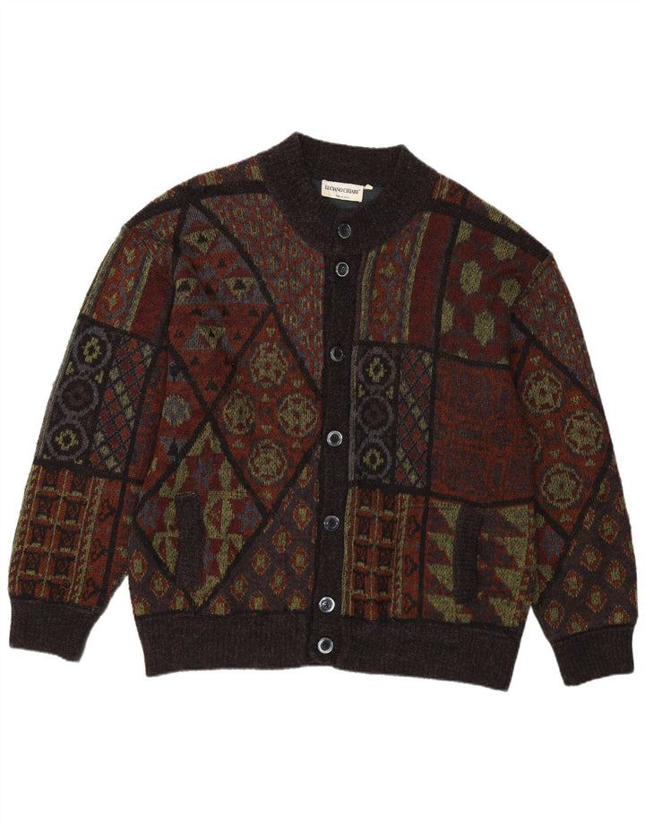 LUCIANO CHIARI Maglione Cardigan Uomo IT 52 Large Marrone Patchwork Lana