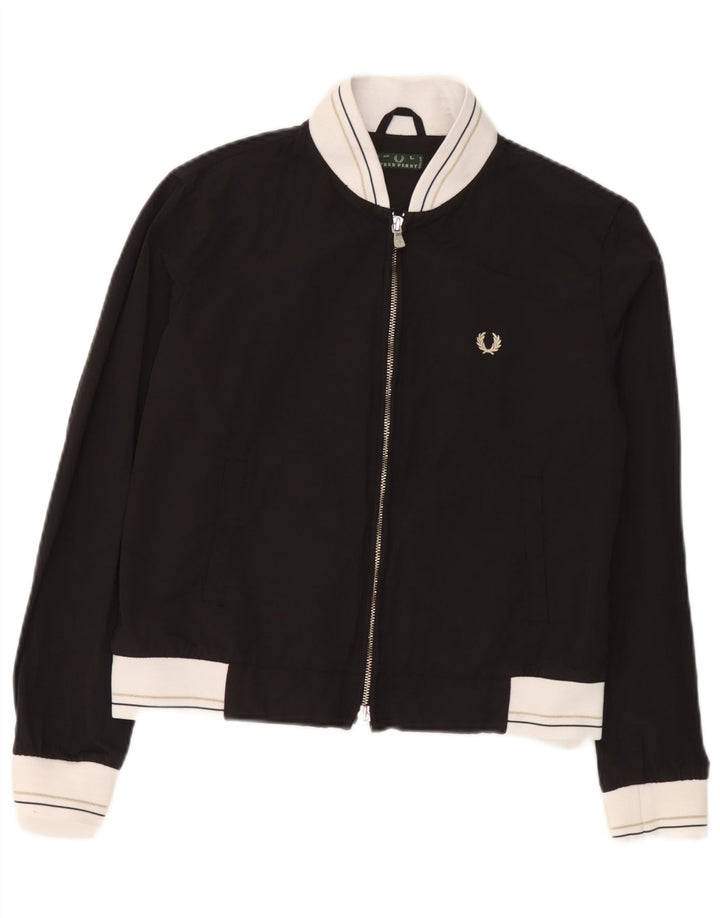 Giacca da tuta da donna Fred Perry UK 16 Large in cotone color block nero