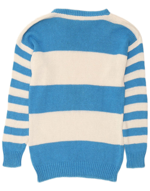 Maglione maglione vintage da donna con scollo a barca UK 14 a righe blu medio