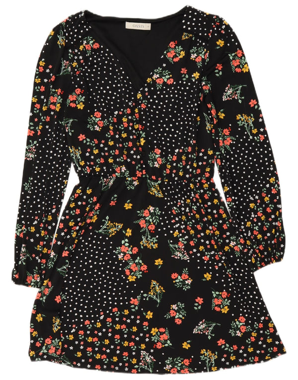 Abito a trapezio a maniche lunghe da donna Oasis UK 6 XS poliestere floreale nero