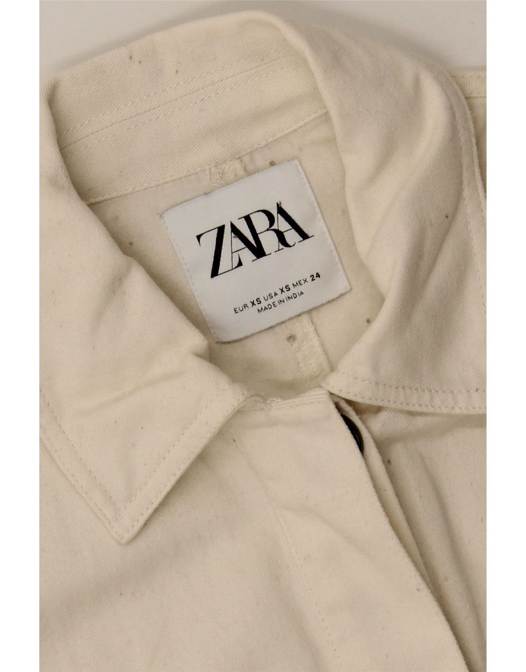 ZARA Womens Denim Jacket UK 6 XS Off White Striped Cotton Vintage Zara and Second-Hand Zara from Messina Hembry 