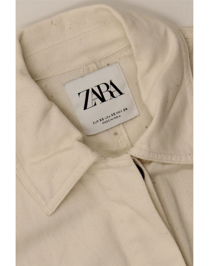 ZARA Womens Denim Jacket UK 6 XS Off White Striped Cotton Vintage Zara and Second-Hand Zara from Messina Hembry 