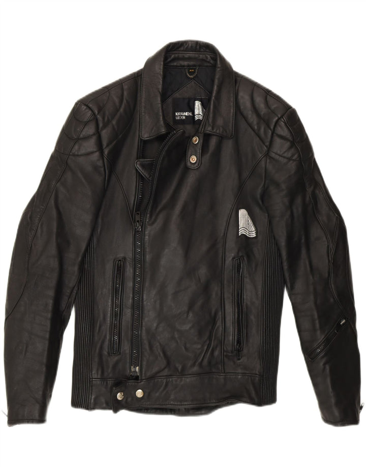 Giacca in pelle da motociclista da uomo KRAWEHL EU 46 piccola in pelle nera
